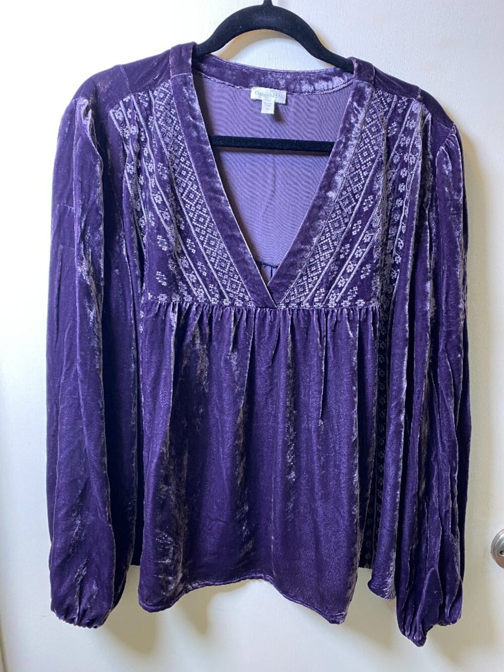 Garnet Hill Size 18 Purple Silk Blend Velvet Peplum Blouse Long Sleeve Luxe Top